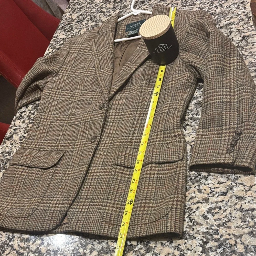 Lauren Ralph Lauren Equestrian Tweed Blazer Pure Wool Tan Beige Sz 6
